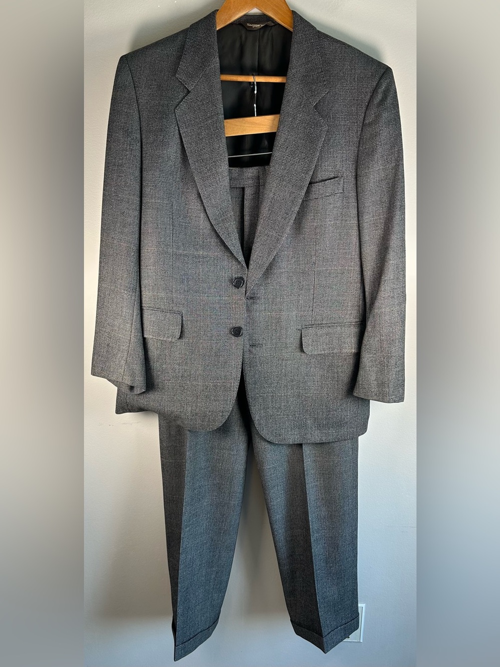 Samuelsohn Harry Rosen 2-Piece Suit 40S/34W Crosshatch 100% Wool Gray Vintage